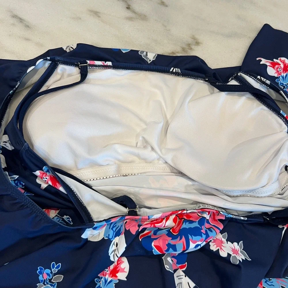 NWOT Floral Off-Shoulder Swimsuit XL One-Piece‎ Bathing Suit Navy